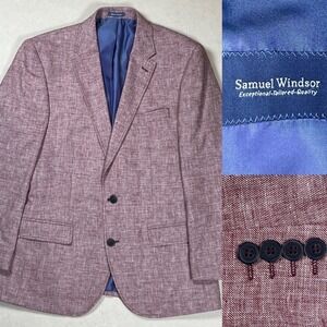 Samuel Windsor Blazer Mens 40S Burgundy Linen Cotton Blend Double Vented Preppy